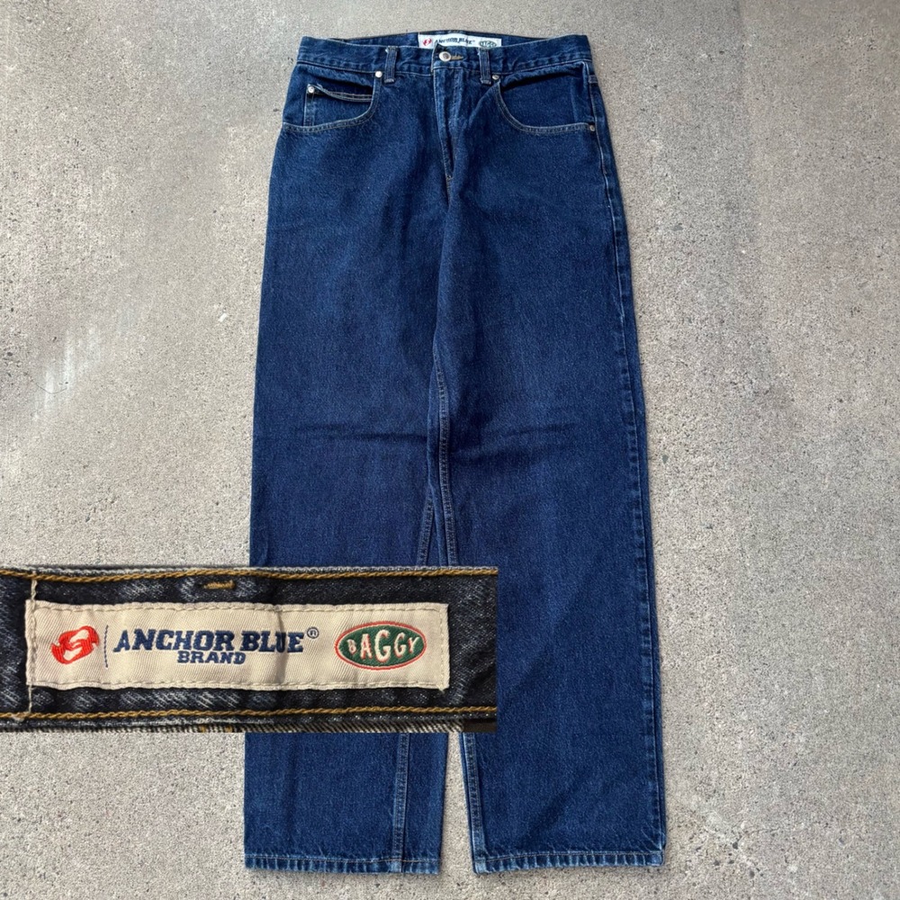 Anchor Blue Baggy Wide Leg Loose Fit Dark Wash Jeans Y2K Men's Size 34x34